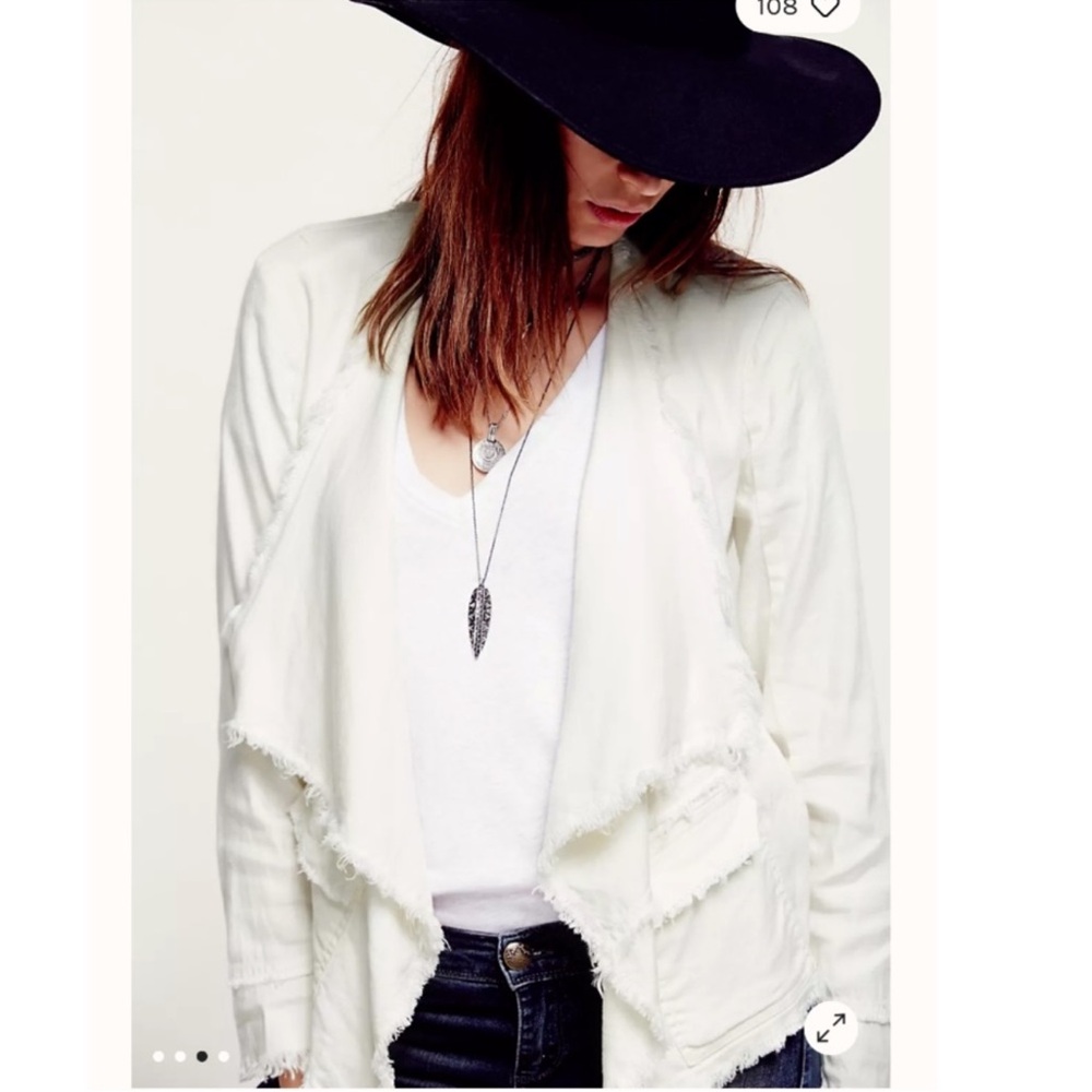 Free People Cream Frayed Jacket